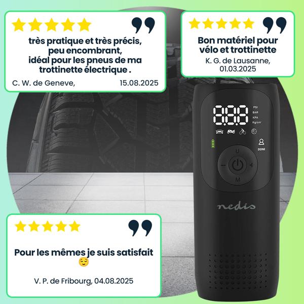 Compresseur sans fil mobile-Gonflage précis/rapide auto-vélo-moto-camping-4000mAh-10.3 bar-Affichage numérique-Lampe LED intégrée