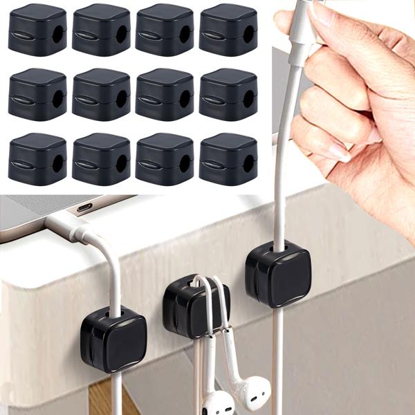 12er-Set Kabelorganizer mit Magnetclip, schwarz: Schreibtisch-Kabelhalter, selbstklebend & flexibel – Nie wieder Kabelsalat im Büro & Zuhause