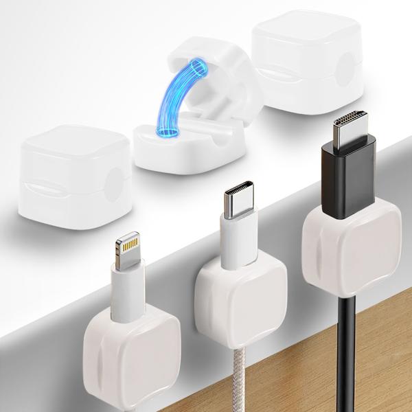 12er-Set Kabelorganizer mit Magnetclip, weiss: Schreibtisch-Kabelhalter, selbstklebend & flexibel – Nie wieder Kabelsalat im Büro & Zuhause