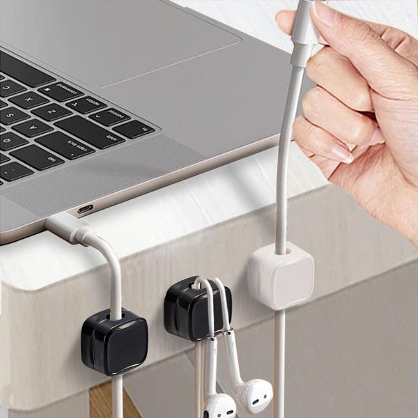 12er-Set Kabelorganizer mit Magnetclip, weiss: Schreibtisch-Kabelhalter, selbstklebend & flexibel – Nie wieder Kabelsalat im Büro & Zuhause