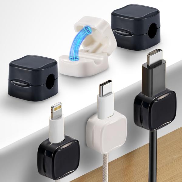 12er-Set Kabelorganizer mit Magnetclip, weiss: Schreibtisch-Kabelhalter, selbstklebend & flexibel – Nie wieder Kabelsalat im Büro & Zuhause