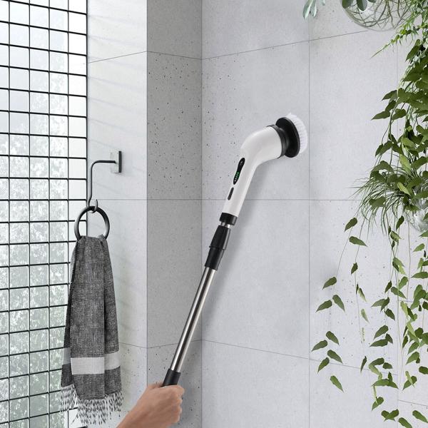 Effektive Elektrische Reinigungsbürste mit 9 Bürstenköpfen, Teleskopgriff, Akku, 7,2 Watt - Kabellos & kraftvoll – Für Bad, Küche & Aussenbereich - mühelose Sauberkeit