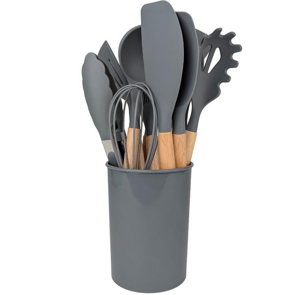 Elegantes 12-tlg. Küchenhelfer Set aus Silikon mit Holzgriff: Stilvolle Kochutensilien für jede Küche, Praktisch, hochwertig & ein echter Blickfang