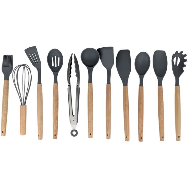 Elegantes 12-tlg. Küchenhelfer Set aus Silikon mit Holzgriff: Stilvolle Kochutensilien für jede Küche, Praktisch, hochwertig & ein echter Blickfang