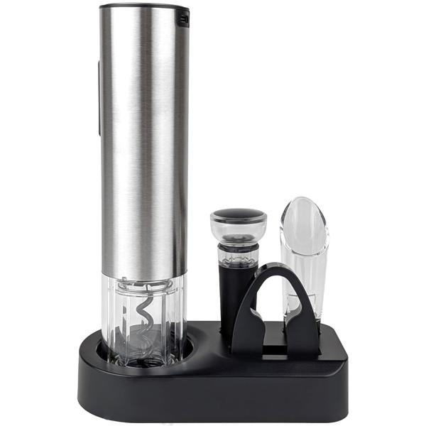 Hochwertiger Korkenzieher elektrisch mit Akku – Profi-Weinflaschenöffner-Set aus gebürstetem Edelstahl inkl. Folienschneider, Ausgiesser und Verschluss