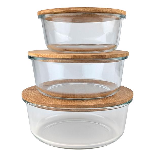 Hochwertige Vorratsdosen mit Deckel, rund, Glas/Bambus, 3 Grössen: Vorratsgläser für Aromaschutz & eine stilvolle Ordnung