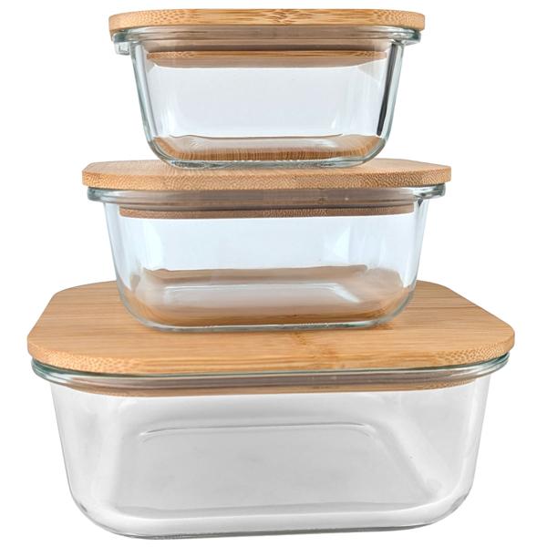 Vorratsdosen mit Deckel (3er-Set) aus Glas & Bambus – Vorratsgläser mit Aromaschutz-Dichtung in 3 Grössen für die Küche