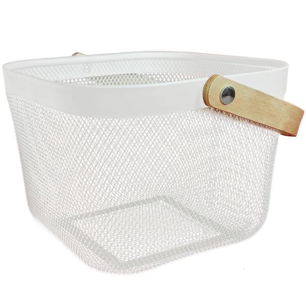 Elegante Metall Drahtkörbe Weiss mit Holzgriff: 2er-Set Aufbewahrungskörbe für Küche & Bad – Praktisch & Dekorativ