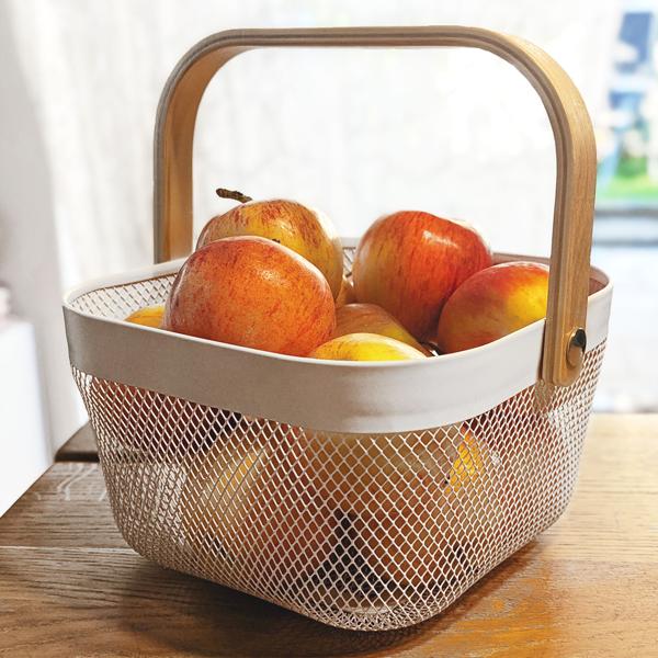 Elegante Metall Drahtkörbe Weiss mit Holzgriff: 2er-Set Aufbewahrungskörbe für Küche & Bad – Praktisch & Dekorativ