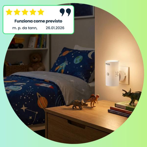 Luce notturna da presa dimmerabile con sensore PIR e crepuscolare – Lampada da presa intelligente con rilevatore di movimento, 10 LED per corridoio e camera da letto