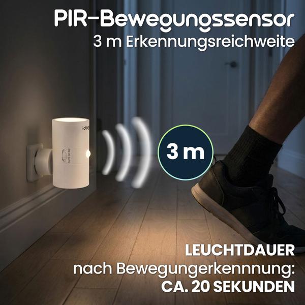 Steckdosen-Nachtlicht dimmbar mit PIR- & Dämmerungssensor – Intelligente Steckdosenlampe mit Bewegungsmelder, 10 LEDs für Flur & Schlafzimmer