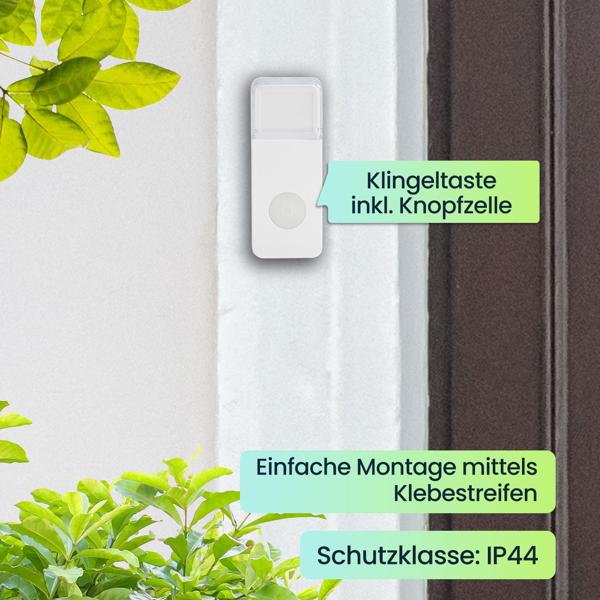 Kabellose Türklingel mit Lichtsignal, 35 verschiedene Melodien, IP44, Funk Türklingel im modernen Design, einfache Installation, grosse Reichweite, Top Empfang