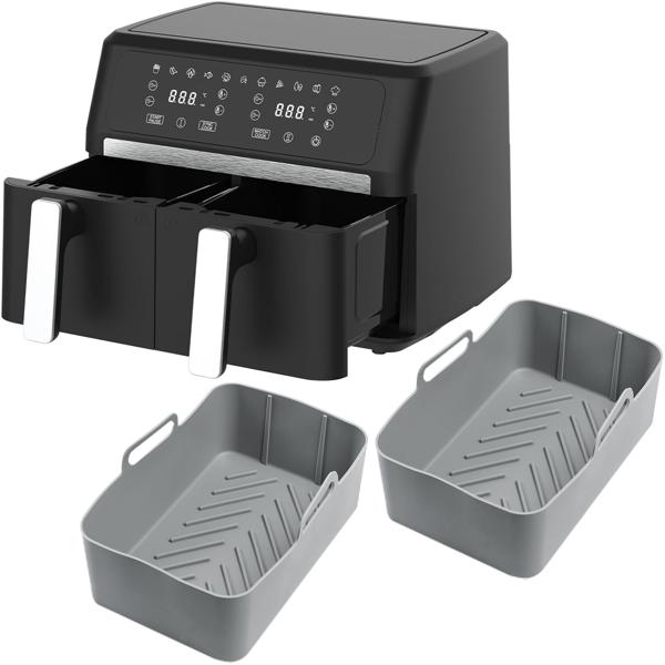 Friteuse à air chaud Premium Dual-Zone, double panier, 2x 4,5 l, moules en silicone inclus - Air Fryer, 11 programmes de cuisson, écran tactile LED, puissant 2400W 
