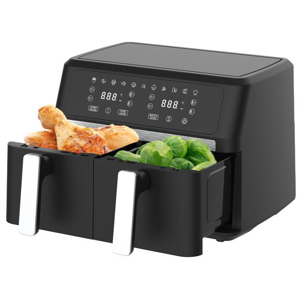 Friteuse à air chaud Premium Dual-Zone, double panier, 2x 4,5 l, moules en silicone inclus - Air Fryer, 11 programmes de cuisson, écran tactile LED, puissant 2400W 