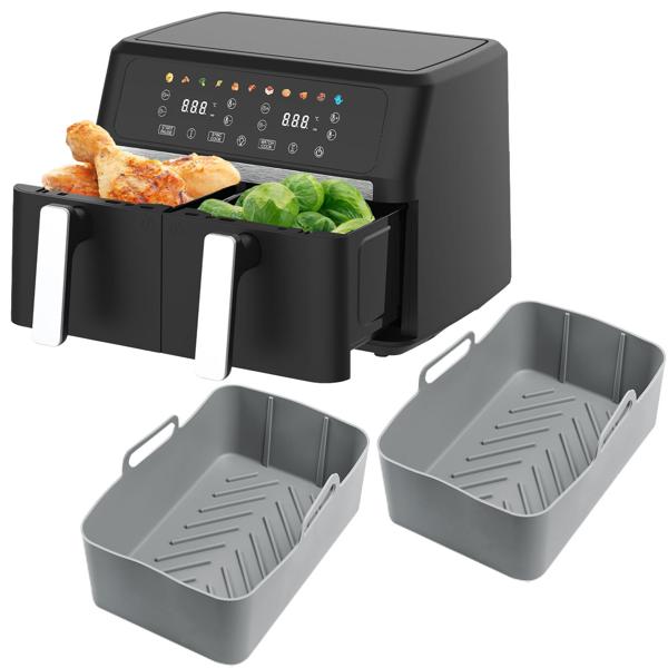 Friteuse à air chaud Dual Zone, deux paniers de 4,5 l, moules en silicone inclus – air fryer, 11 programmes de cuisson, écran tactile LED, 2400 W