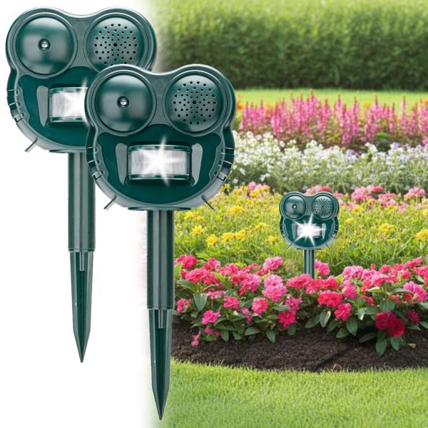 2er-Set  2in1 Wirkungsvoller Ultraschall Tierschreck mit LED-Blitzicht und PIR-Bewegungsmelder, 70 m² - Tierabwehr gegen Katzen, Hunde und Wildtiere