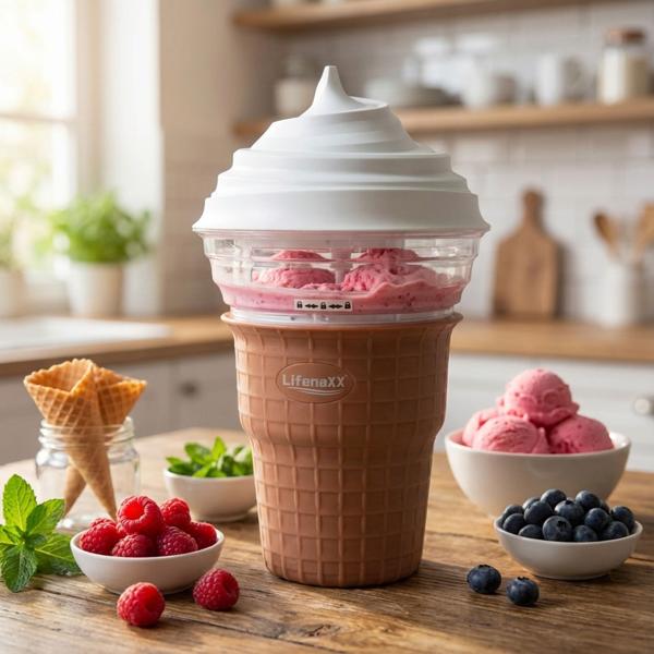 Design Eismaschine 450 ml: Glacé Maker, schnell & einfach – Ideal für cremiges Eis, Sorbet & Frozen Yogurt zu Hause