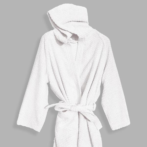 Bademantel Wabendesign, 100% Baumwolle, unisex, strahlend-weiss, M