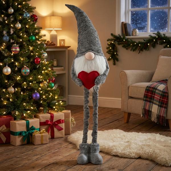 Père Noël Secret - Nain de Noël avec Jambes Extensibles - Multicolore, Polyester 60-87cm - Décoration Festive & Cadeau Idéal