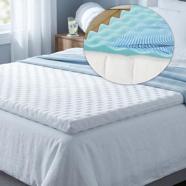 Kühlende Matratzenauflage mit Gel-Memory-Schaum – Druckentlastender Liegekomfort bei warmen Temperaturen – 200x90x5cm Weiss – Atmungsaktiv & Hygienisch