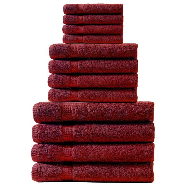 Set di asciugamani 12 pezzi, 4 asciugamani per gli ospiti, 4 asciugamani per le mani e 4 asciugamani per il bagno, 100% cotone, bordeaux