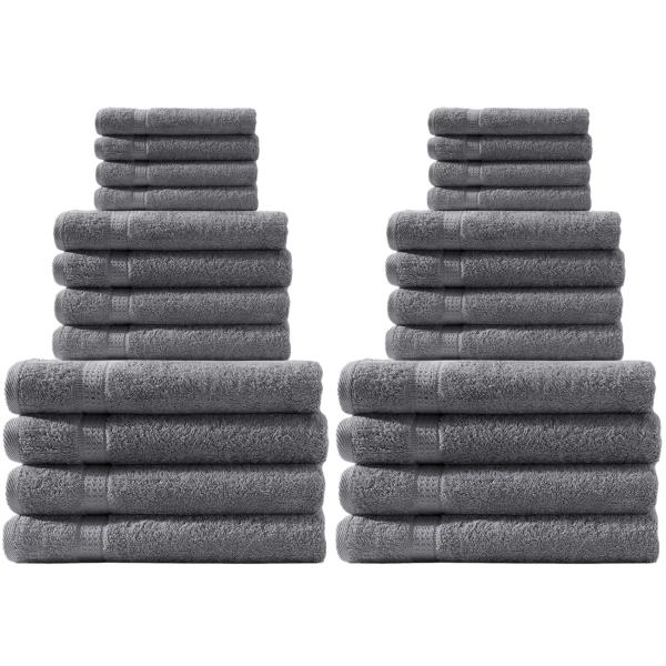 Handtuchset 24-teilig - 8 Gäste-, 8 Hand-, 8 Duschtücher - 100% Baumwolle Anthrazit 500g/m² - Kuschelweich, Saugstark & Pflegeleicht - Eleganter Bordüren-Look