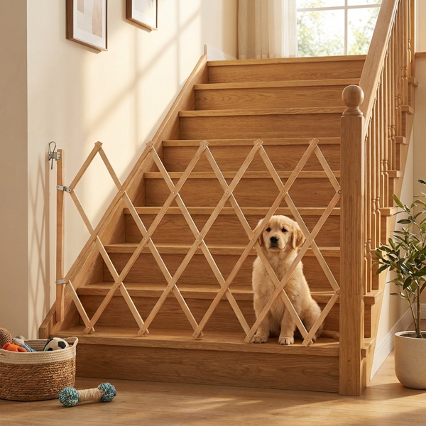 Cancelletto di sicurezza per cani in bambù – grata estensibile flessibile alta 85 cm & estensibile fino a 105 cm – protezione per scale, porte e balcone per cani