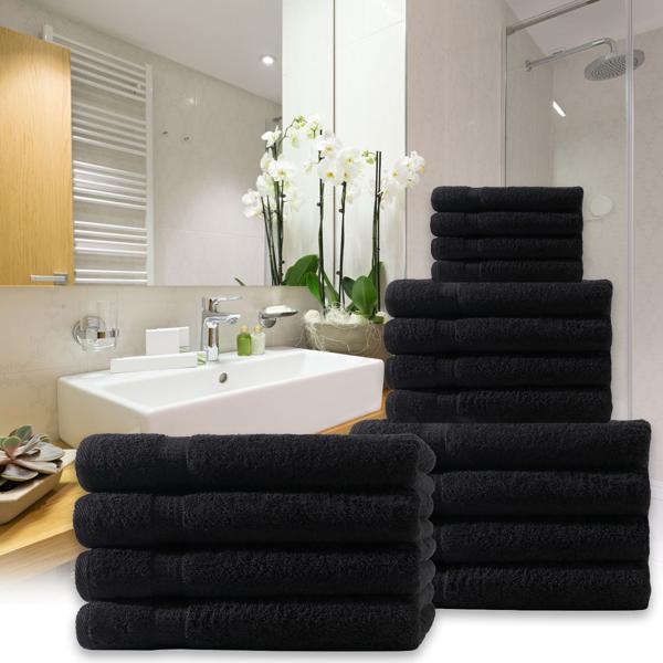 4er-Set Handtücher Schwarz - Luxuriöse 100% Baumwolle, 50x100cm - Hautfreundlich, saugstark & schnelltrocknend - Mit 2 Bordüren, 500g/m² - Waschbar 60°