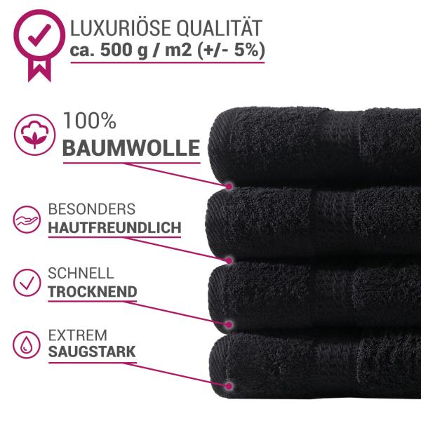 Set de serviettes 12 pièces, 4 serviettes d'invités, 4 serviettes de bain et 4 serviettes de toilette, 100% coton, noir