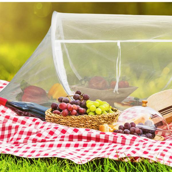 Fliegenhaube aus Polyester, Abdeckhaube für Essen mit Boden, weiss, 40 x 110 x 58 cm