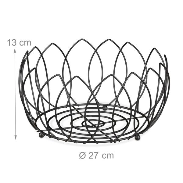 set di 2 cesti di frutta a forma di foglia, fruttiere in metallo, nero, ciascuno 13 x 27 cm
