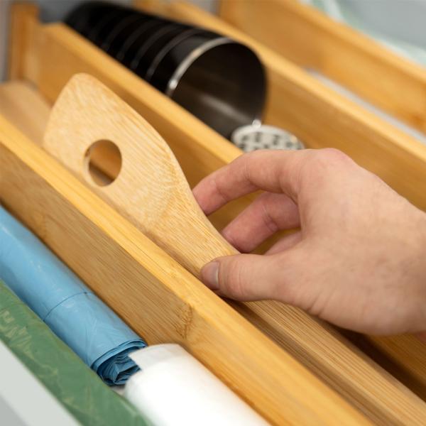 8er-Set Schubladentrenner aus Bambus, Schuladen Organizer mit Spannfedern und Vlies