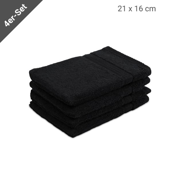 Waschhandschuhe 4er-Set - 100% Baumwolle, flauschig weich & saugstark - strapazierfähig, waschbar bei 60° - 21x16cm, 500g/m² Frottee - schwarz