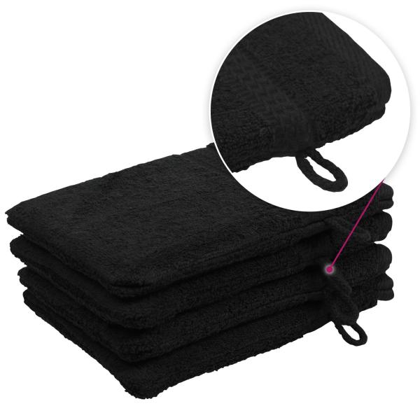 set di 4 strofinacci in spugna di cotone 100% con occhiello, nero