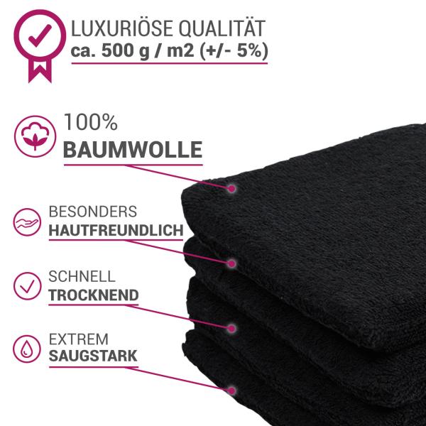 set di 4 strofinacci in spugna di cotone 100% con occhiello, nero