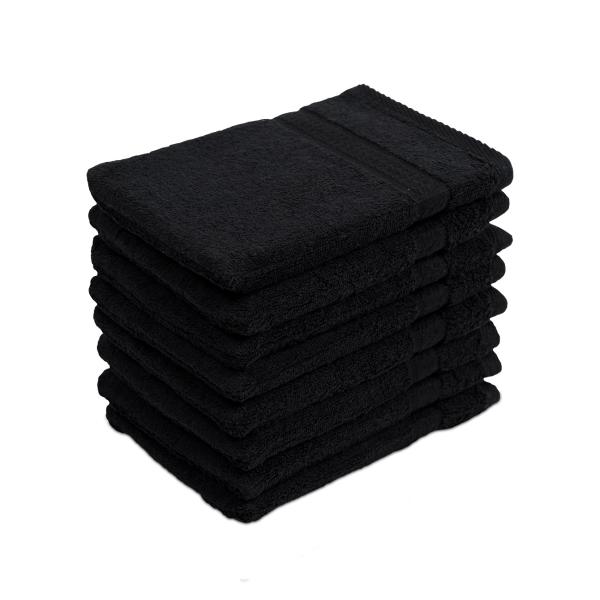 8er-Set Waschhandschuhe Schwarz - 100% Baumwolle, flauschig & saugstark - Langlebige Waschlappen mit Schlaufe, 21x16cm, 500g/m²