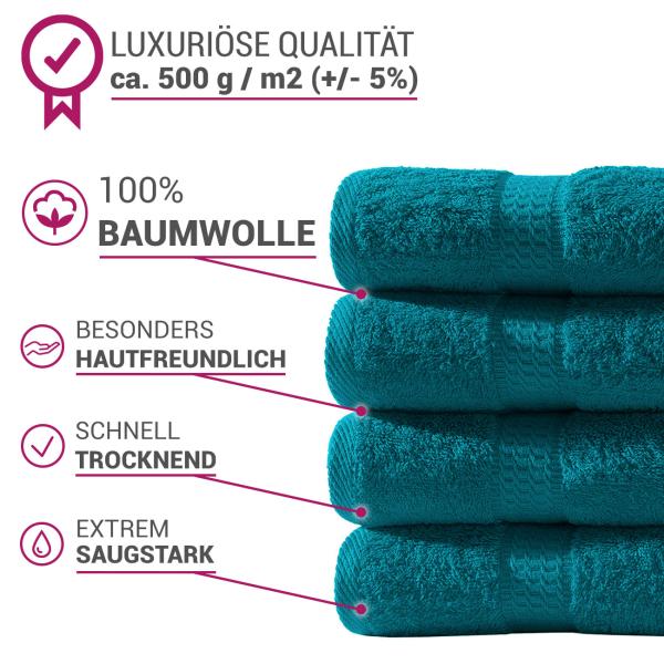 32-teiliges Handtuch-Set Frottee - Petrol - 100% Baumwolle - Flauschig weich, saugstark, strapazierfähig & pflegeleicht - 500g/m² - Waschbar 60°