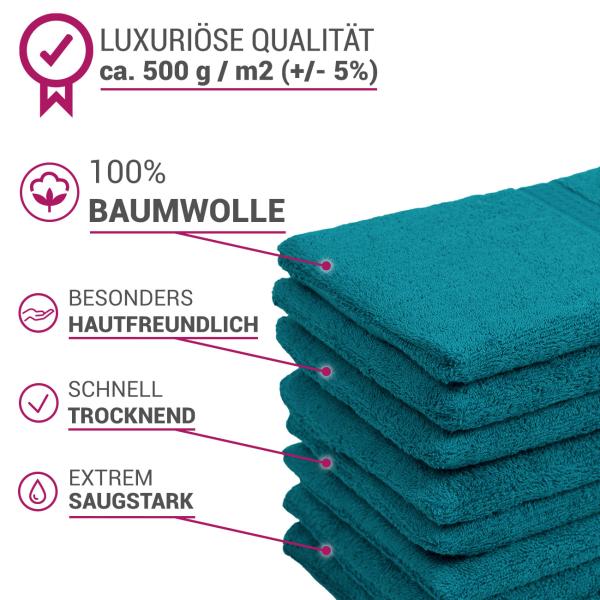 32-teiliges Handtuch-Set Frottee - Petrol - 100% Baumwolle - Flauschig weich, saugstark, strapazierfähig & pflegeleicht - 500g/m² - Waschbar 60°