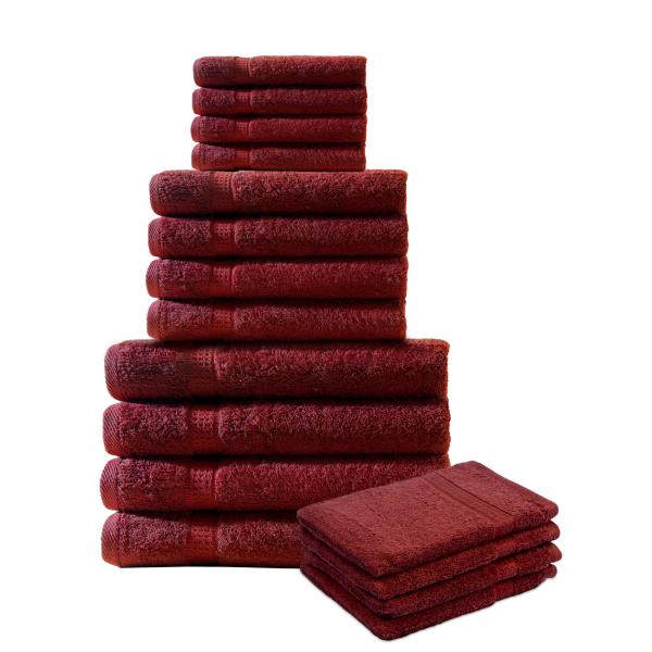 16-teiliges Frottee Handtuch-Set - Bordeaux, 100% Baumwolle, 500g/m² - 4 Gäste-, 4 Hand-, 4 Bade-, 4 Waschlappen - Saugstark & Waschbar