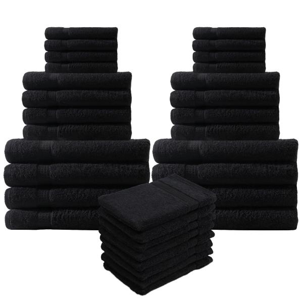 set di asciugamani in spugna da 32 pezzi, 8 asciugamani per ospiti, asciugamani per mani, asciugamani da bagno e flanelle, nero