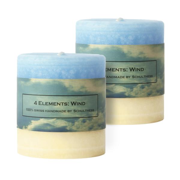2er-Set handgefertigte Stumpenkerzen, schönes Licht aus 100% Paraffin, Wind, 70 x 75 mm
