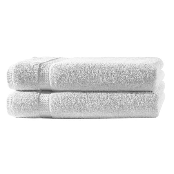 set di 2 asciugamani da doccia, 100% cotone di lusso, con 2 bordi, bianco, 70 x 140 cm