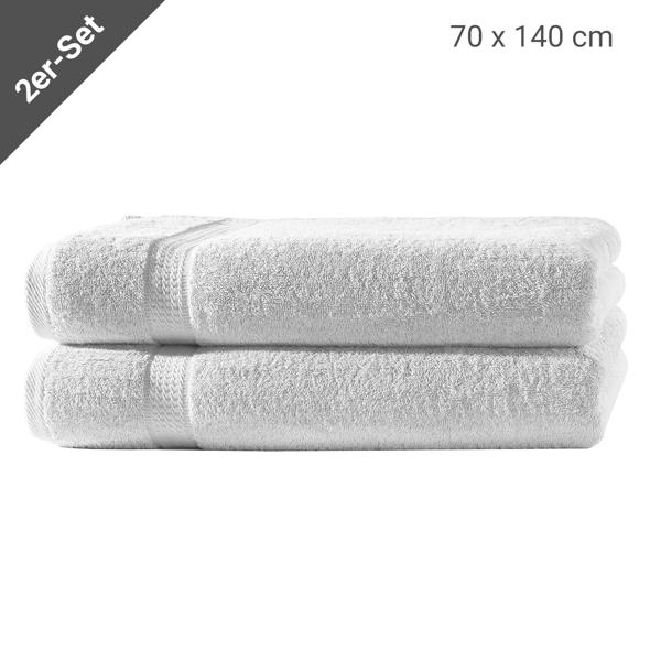 set di 2 asciugamani da doccia, 100% cotone di lusso, con 2 bordi, bianco, 70 x 140 cm