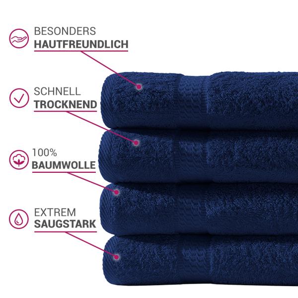 Frottier Handtücher 4er-Set - 100% luxuriöse Baumwolle, 500 g/m² - Hautfreundlich, saugstark, schnelltrocknend - 50x100 cm navy - Maschinenwaschbar