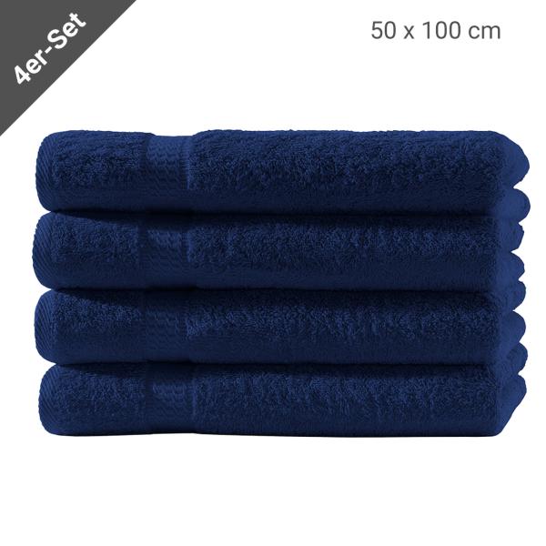 Frottier Handtücher 4er-Set - 100% luxuriöse Baumwolle, 500 g/m² - Hautfreundlich, saugstark, schnelltrocknend - 50x100 cm navy - Maschinenwaschbar