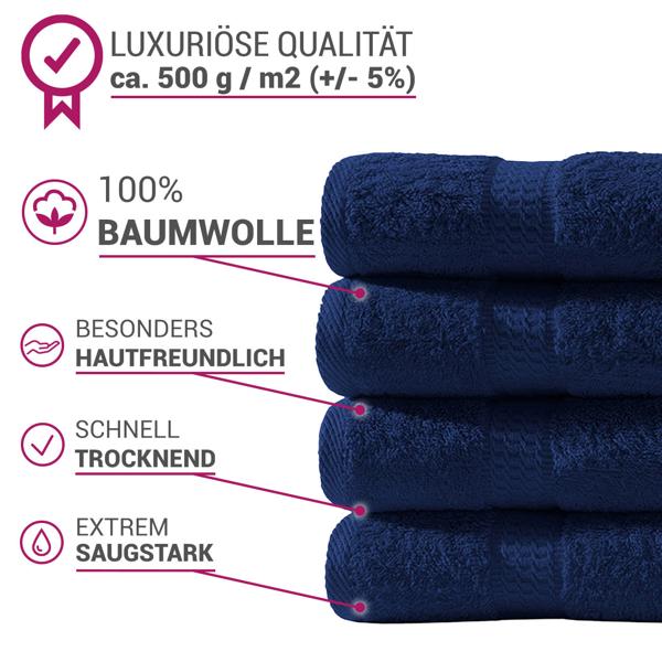 2er-Set Duschtücher Navy - 100% luxuriöse Baumwolle, 70x140 cm, 2 Bordüren - Kuschelweich, saugstark, OEKO-TEX Standard 100