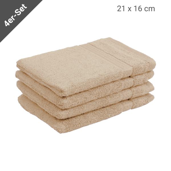 Waschhandschuhe 4er-Set - 100% luxuriöse Baumwolle Frottier Waschlappen - beige, 16x21cm, 500g/m² - hautfreundlich, saugstark, schnell trocknend