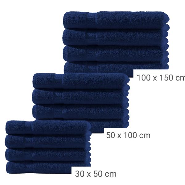 Handtuchset 12-teilig - Navy-Blau, 100% Baumwolle, 500 g/m² - Kuschelweich, saugstark & schnelltrocknend - 4 Gäste-, 4 Hand- & 4 Badetücher - Waschbar 60°