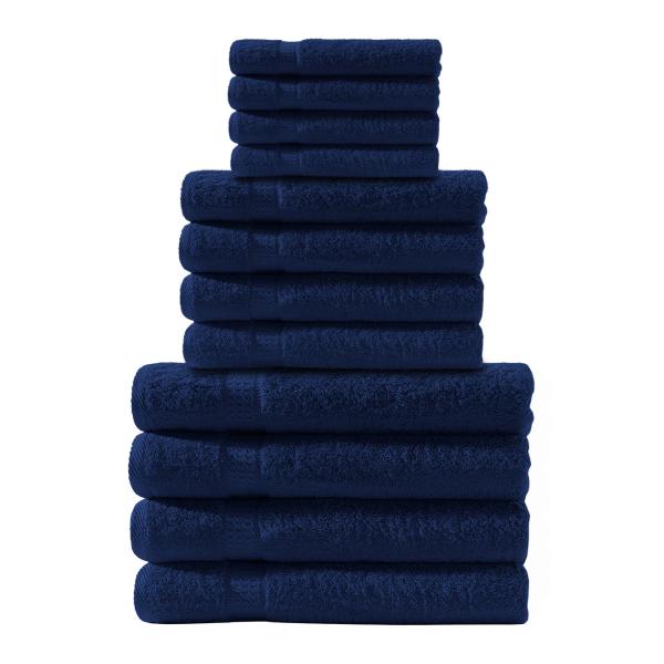 Handtuchset 12-teilig - Navy-Blau, 100% Baumwolle, 500 g/m² - Kuschelweich, saugstark & schnelltrocknend - 4 Gäste-, 4 Hand- & 4 Badetücher - Waschbar 60°