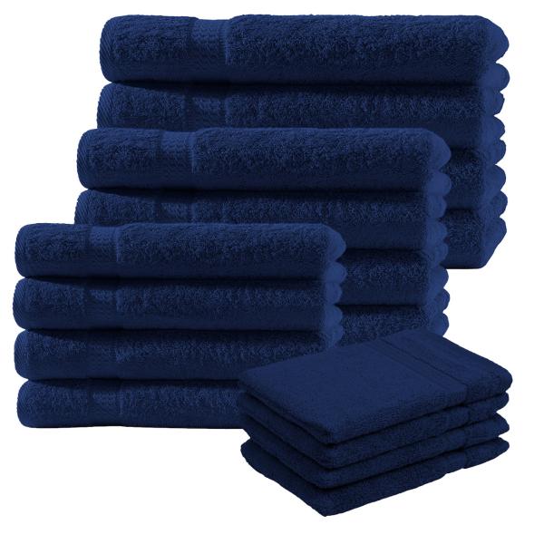 set de 16 serviettes en éponge, 4 serviettes d‘invité, 4 serviettes de bain, 4 serviettes de douche et 4 gants de toilette, bleu marine